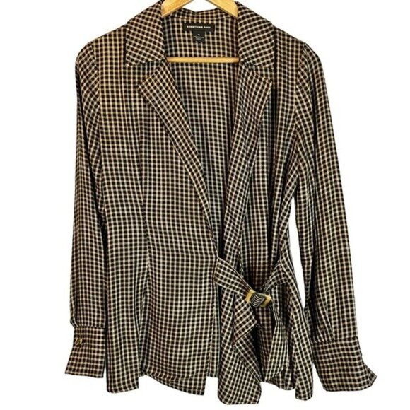 Something Navy Plaid Wrap Style Blazer XS Academia Preppy Collegiate Old Money - Picture 2 of 7